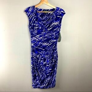 Ralph Lauren: V-Neck Cinched Fitted Stretchy Jersey Midi Dress Navy Size 4 (NWT)